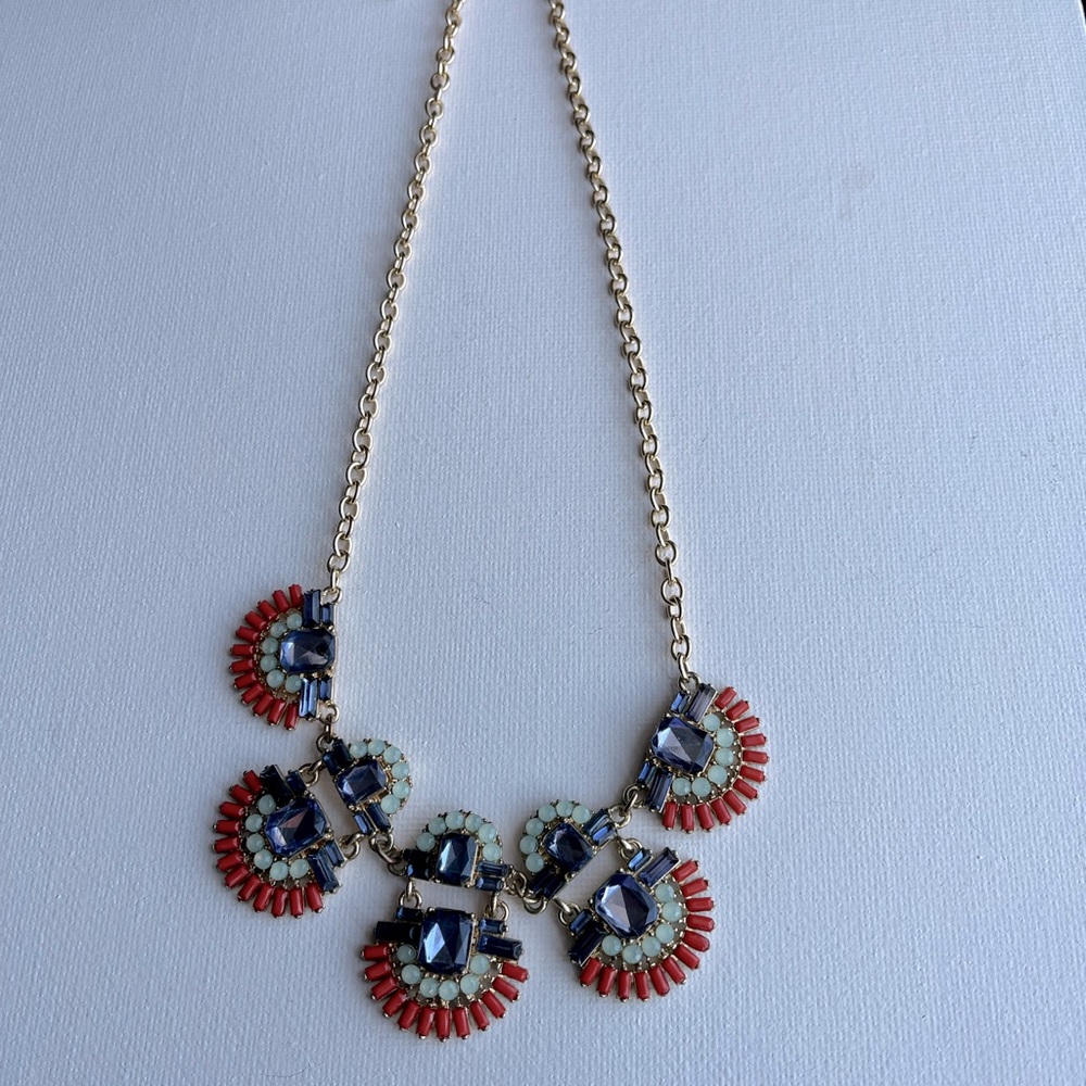 Gem and stone bib statement necklace